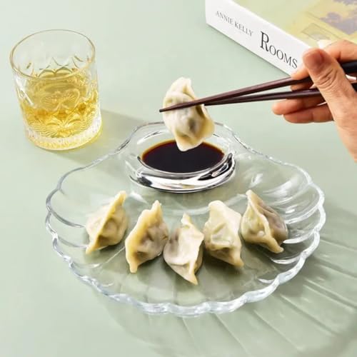 Image of PrimeWorld Set of 2 - 9.45 Inch Sea Shell Glass Plates | Elegant Dumpling, Sushi, Snack, Fruit & Chips Serving Dishes | Decorative Crystal-Clear Plates for Dining, Parties & Restaurants