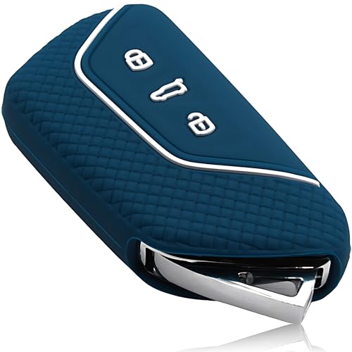 FOAMO Autoschlüssel Hülle Kompatibel mit VW SEAT Skoda Cupra - Silikon Schlüsselhülle - Schutz für Autoschlüssel (Mesh Blau-Weiß)