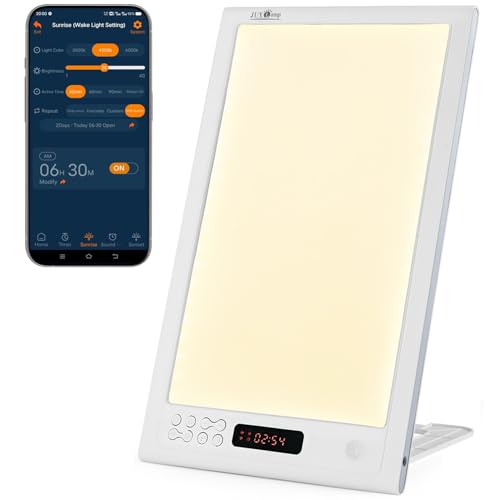 JUXLamp Bright Light Therapy Lamp 12000 Lux - Sunrise Alarm Clock with Dawn Simulator, APP Control -...