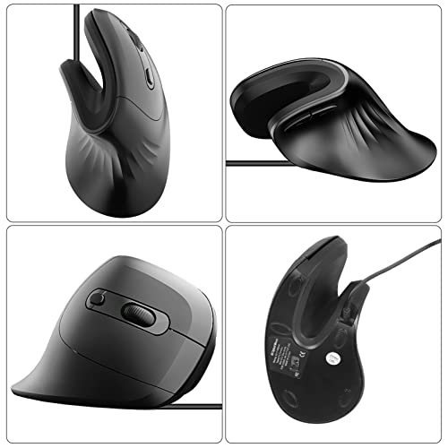 Image of Ergonomic Mouse, Wired Vertical Optical Mouse, Ergo Mouse High Precision Optical Mice with Adjustable DPI 800 /1200 /1600DPI for Laptop, Desktop, PC, MacBook, (Wired Black)