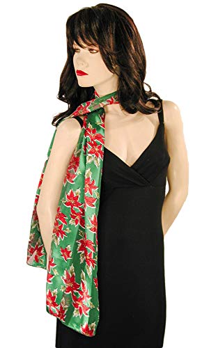 Green Poinsettia Christmas Scarf - W498GR4