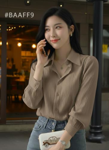 Image of Women's Button-Down Shirt Blouse with Long Sleeves