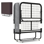 Peviasot Cama plegable de 90 x 200 cm, cama de invitados plegable, cama plegable con colchón de 13 cm de grosor, 4 ruedas con bloqueo, cama para adultos de hasta 200 kg, para salón, habitación de