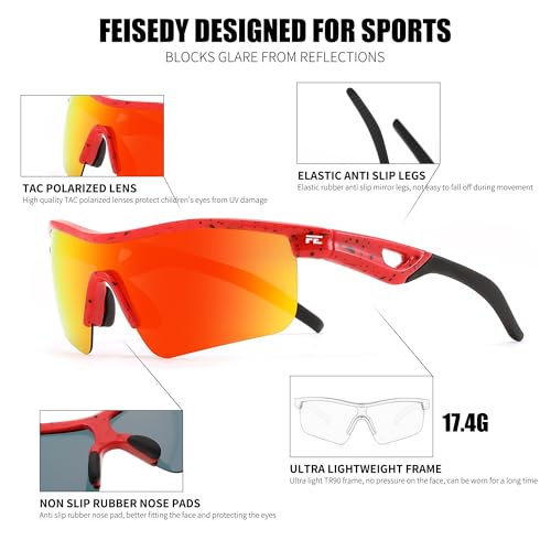 Image of FEISEDY Kids Polarized Sports Sunglasses, TR90 UV400 Baseball Cycling