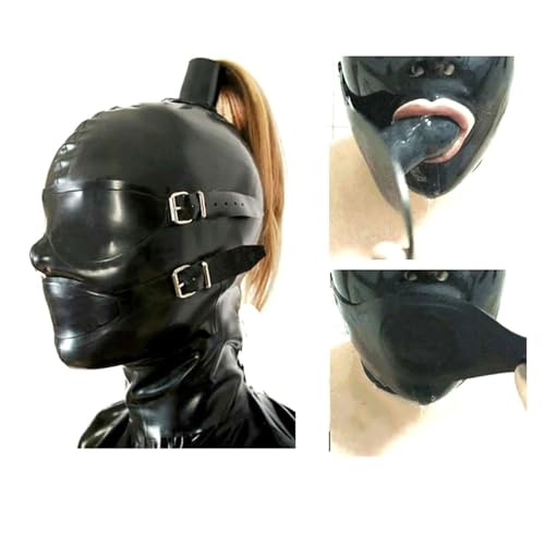 Masque latex noir perruque blonde fermeture éclair dos