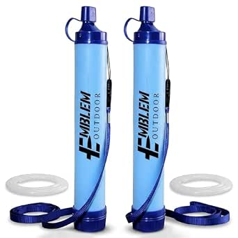 Portable Water Filter Straw, 2 Water Straws to Purify Water When Camping, Hiking, Emergency & Disaster – 0.1 Micron Personal Water Filter | BPA-Free Hollow Fiber Emergency Water Filtration