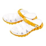 [アンファミエ] 2WAYギザギザソールEVAサンダル ナースサンダル 黒 白 厚底 美脚 静音 ナース オフィス スリッパ 保育士 介護士 靴 L(24.0～25.0) ホワイト×ゴールドオレンジ