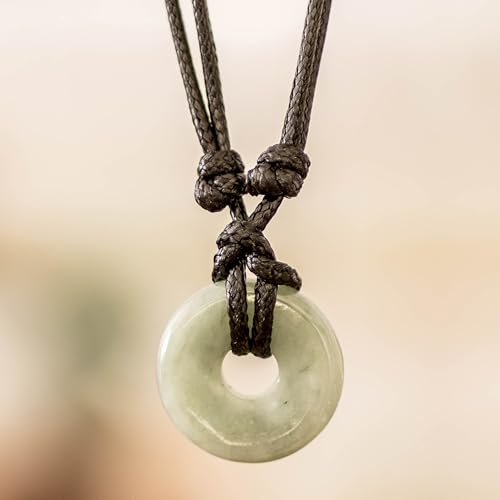 NOVICA Artisan Handmade Jade Circular Pendant Necklace Light Green | Jade Jewelry Necklace with Black Cotton Cord | Green Jade Natural Gemstone Necklace for Women | Mayan Themed Necklace from2