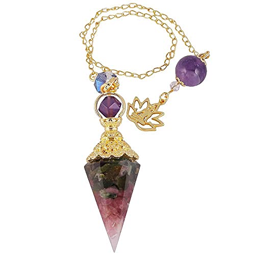 ゴールドカラーチェーン樹脂ペンダントレイキクリスタルアムレジュエリーのための天然宝石の石のスパイラルポイント六角形の振り子-Tourmaline