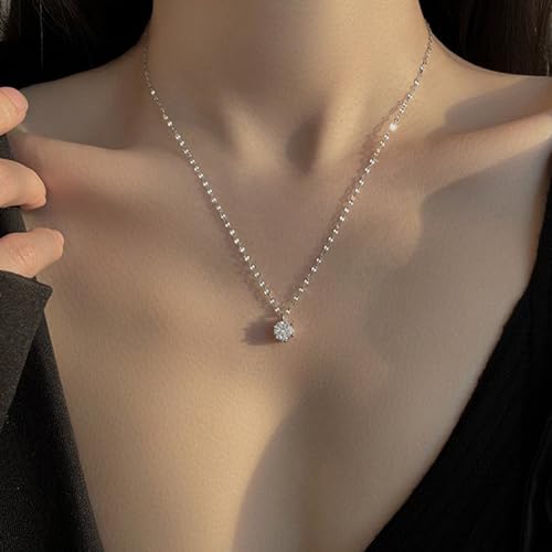 14K White Gold Plated Necklaces, Dainty Simulated Diamond Choker Necklace, CZ Simple Silver Chain, Trendy Silver Pendant Jewelry Gifts for Women4