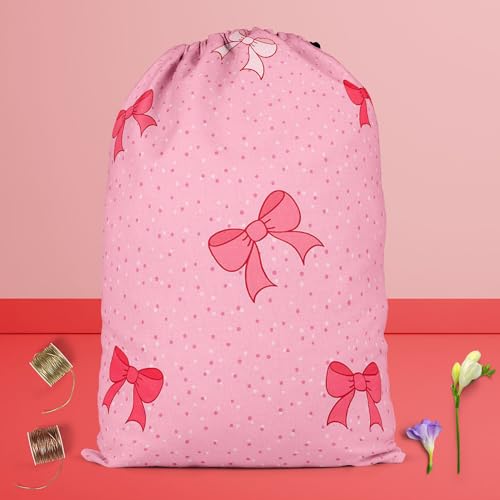 Image of ArtzFolio Pink Bows | Reusable Sack Bag | Bag for Gym, Storage, Vegetable & Travel