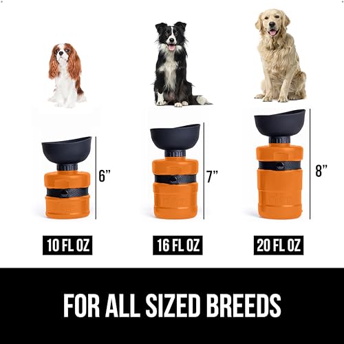 Image of GORILLA GRIP Dog Water Bottle, Portable Water Bowl Dispenser for Dogs, 12 oz Leak Proof Pet Travel Squeeze Bottles, Food Grade Silicone, To Go Puppy Essentials, Hiking Camping Trip Accessories, Orange