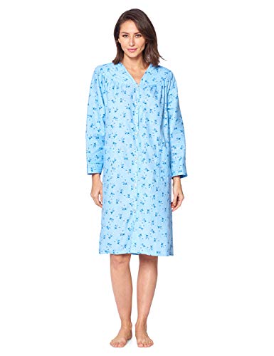Casual Nights Women's Floral Snap Front Flannel Duster Long Sleeve Lounger Dress2