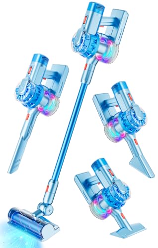 BLAXTEM 4-in-1 Kids Toy Vacuum that Works with Suction, Electric Toy Toddler Vacuum Cleaner for Children Boys & Girls,Toddlers Toys Cleaning Set for Pretend Play (Light Blue)