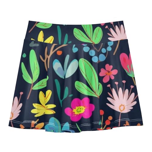 Athletic Shorts Girls Skorts Whimsical Botanical Florals Toddlers Tennis Skirts Clothes Pleated 3t