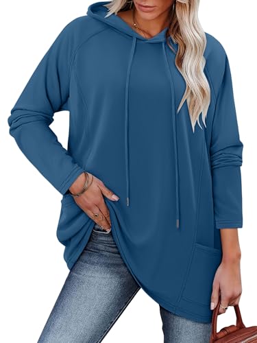 KISSMODA Women Hoodies Dress Long Sweatshirts Dress Raglan Sleeves Oversized Sweatshirts with Pocket 2025 Fall Winter Trendy