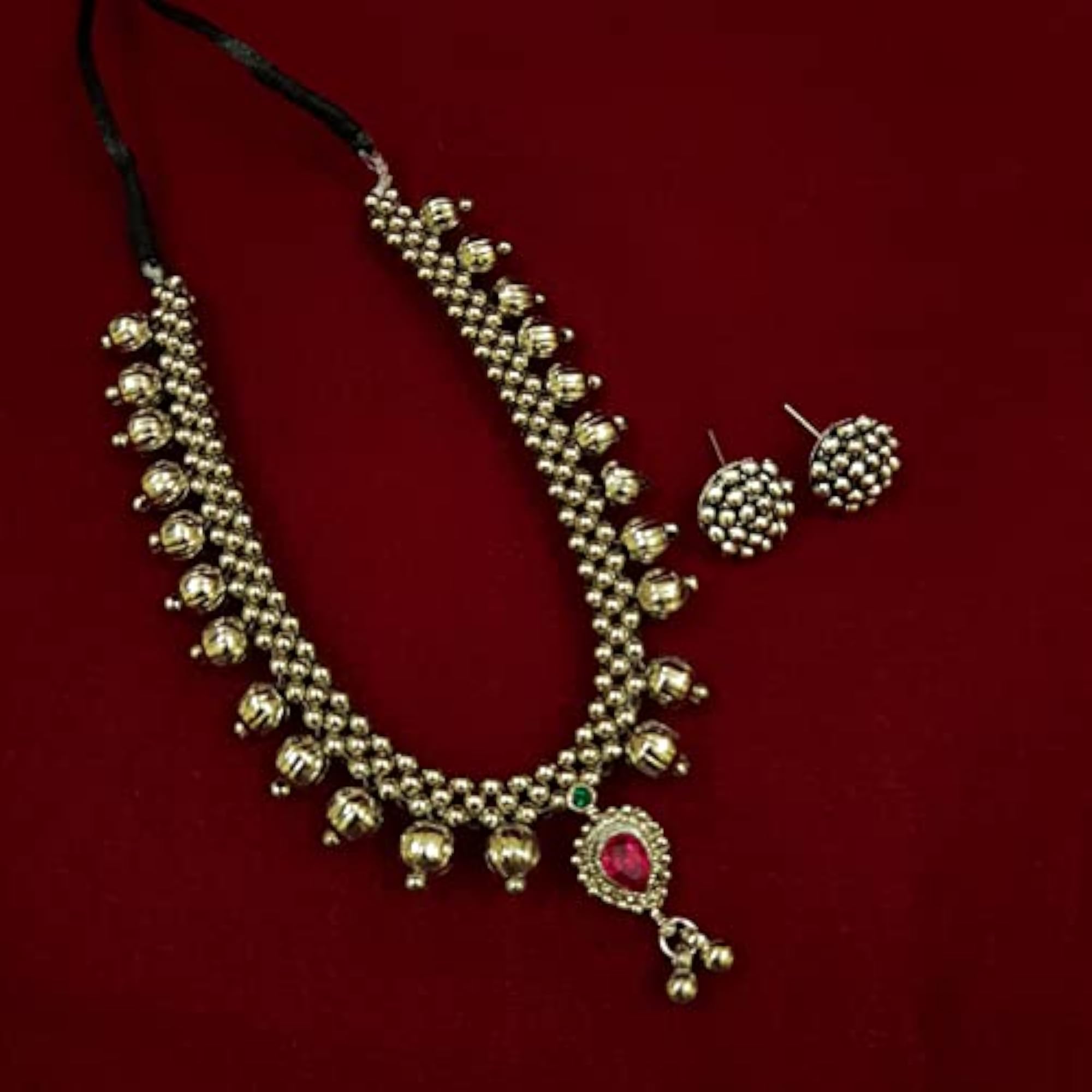 Women's Traditional Kolhapuri Thushi Antique Oxidised Silver Choker Necklace