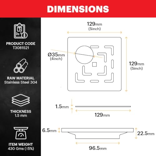 Image of Shower Drain Channel Invisible Floor Drainer with Cockroach Trap 304 Stainless Steel Drain Jali with Collar (Curl Floor Drain with Hole 6x6)