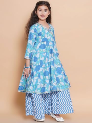 Image of Bitiya By Bhama Girls Floral Printed V-Neck Gotta Patti Pure Cotton Kurta with Sharara(TKS200)