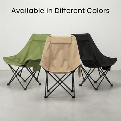 Image of Frevrons Foldable Camping Moon Chair with High Back - Lightweight Portable Outdoor Folding Chair Side Pocket - Heavy Duty X-Frame for Balcony, Garden, Hiking & Travel (Black)
