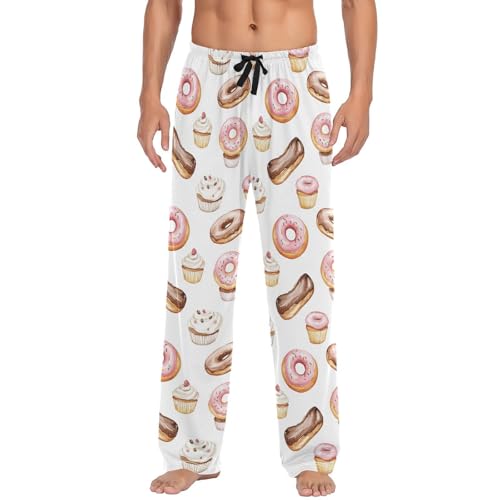 vvfelixl Mens Pajama Pants Cartoon Donuts Men's Pajama Bottoms Sleep Lounge Pj Pants for Men Drawstring Pockets S-XXL