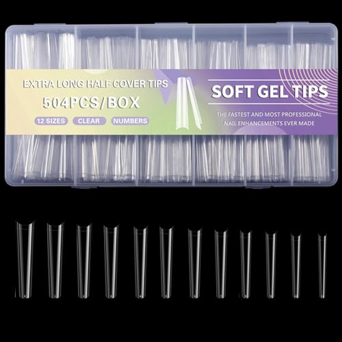 504x/Set Clear Tips Soft Gels Tips Extra Long Full Tips Supplies Artificial False Nails For Acrylic Nails