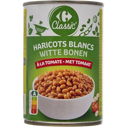 Haricots blancs à la tomate CARREFOUR CLASSIC format familial 4 boîtes de 265g