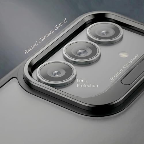 Image of amazon basics Frosted Matte Case for Samsung Galaxy A55 5G | Built-in Flip-Out Camera Lens Stand | Translucent Back with Contrast Black Bumper | Shockproof Protective Cover with Foldable Kickstand