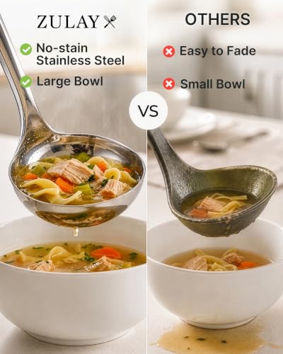 Image of Zulay Kitchen Premium Soup Ladle - 12 inch Stainless Steel with Non-Slip Silicone Handle