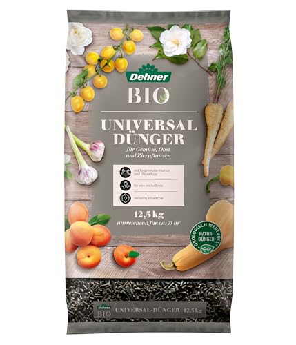 Dehner Bio-Dünger, hochwertiger Dünger für Gemüse / Obst / Zierpflanzen, organischer NPK-Humusdünger, ökologisch wertvoll, mit Regenwurm-Humus / Mykorrhiza, 12.5 kg, für ca. 75 qm