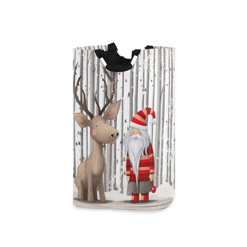 Jihqo Laundry Hamper Basket Christmas Santa Deer Collapsible Nursery Storage Bin Waterproof Clothing Baskets for Home Bedroom Bathroom Washing Room