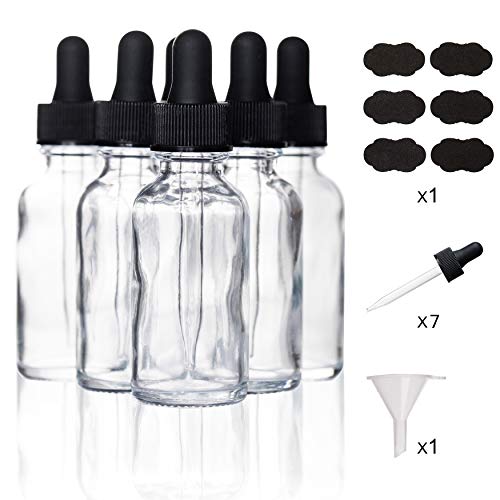 Auropack 30ml (1oz) Clear Boston Round Bottle with Glass Eye Dropper, Pack of