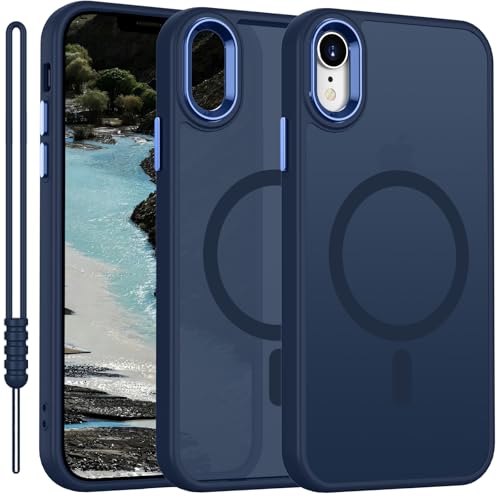 YUANDMI Funda para iPhone XR compatible con MagSafe, funda para iPhone XR magnética ligera fina mate táctil, antideslizante, resistente a los arañazos, resistente a los golpes, color azul oscuro