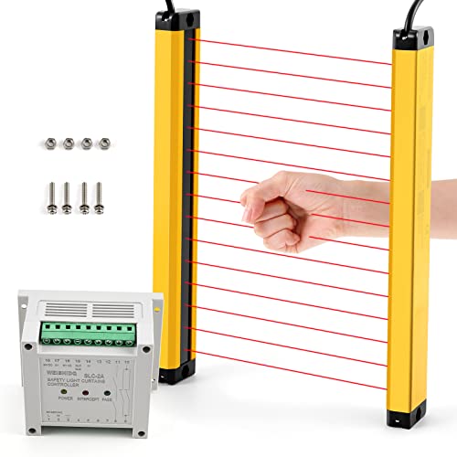 CGOLDENWALL Rideaux de sécurité ultra-fins de 12 mm - Capteur infrarouge - Protection photoélectrique - Pas de faisceau : 10 mm (faisceaux : 32, hauteur de détection : 310 mm) Cover