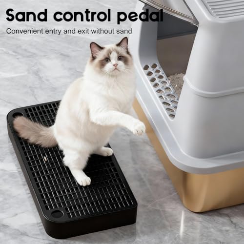 Umllpet Katzenklo Rampe, Katzenrampenstreubox Schritt, Katzentoiletten Treppe, Katzenschritt für Katzentoilette mit Filterfunktion für Kätzchen & ältere Katzen, 32x16x4 cm (Schwarz)