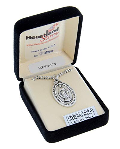 Heartland Store Oval Sterling Silver Miraculous Medal Necklace for Men - Tarnish Resistant, Handcrafted in the USA - Meaningful Religious Pendant- Ideal Present- 24-Inch Endless Rhodium Chain4