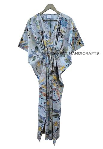 Robe blanche à imprimé singe en coton pur | Caftan d'été style bohème chic - 3