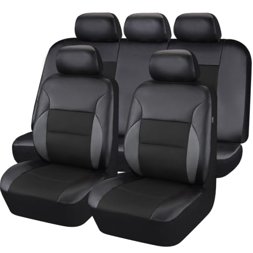 Image of CAR PASS Leather Seat Covers Breathable Air Mesh Car Seat Cover Full Set Super 5mm Sponge Inside, Airbag Compatible, Universal Automotive Interior Cover Fit for Car SUV Truck Van, Black