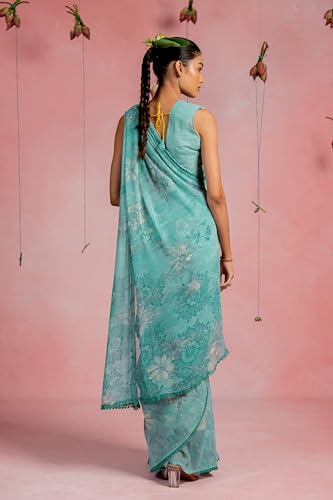 Image of MIRCHI FASHION Saree for Woman Georgette Floral and Leaf Printed | Elegant Farewell and Ceremonial Women's Sari with Blouse Piece