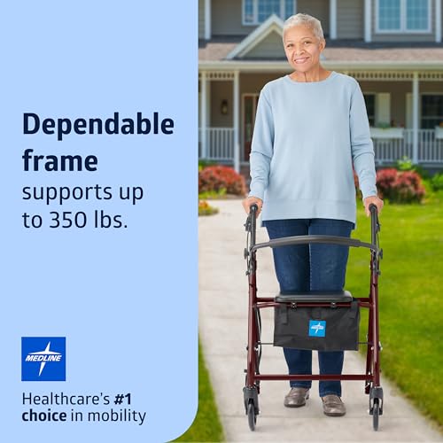 image for Medline Steel Rollator Walker for Adult Mobility Impairment, Burgundy,