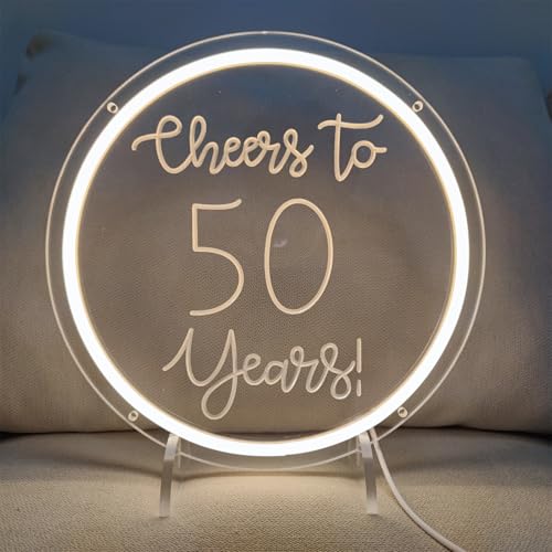 Image of Cheers to 50 Years Neon Signs for Wall Decor, 50th Anniversary Decorations LED Lights Sign 50th Birthday Decorations for Living Room Bedroom Bar Birthday Wedding Party Decor, 11 inch x 11 inch