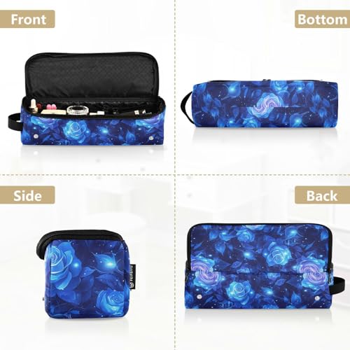 Bolsa de viaje para herramientas de cabello Dark Blue Roses con tapete para plancha impermeable y portátil miniatura 5