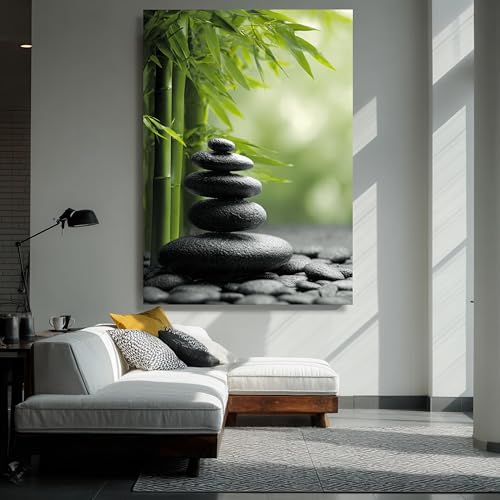 Toile Zen Bambou et Pierres Noires pour déco salon relaxante 60x90cm