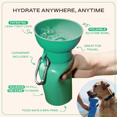 Image of Springer Flip Dog Water Bottle | Portable Drinking Feeder with Foldable Food-Grade Silicone Bowl | One-Hand Squeeze & Leak-Proof | BPA-Free 20oz | Walking, Hiking & Camping | Puppy Essentials