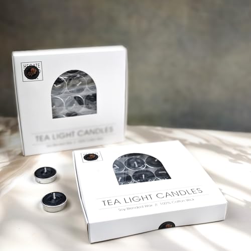 Image of Unscented Tea Light Candles | Soy Wax Blend Long-Lasting with Cotton Wick | Perfect for Home Decor, Parties, Weddings, and More | Set of 100 (Black)