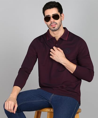Image of Alan Jones Clothing Men's Cotton Regular Fit Solid Full Sleeves Polo T-Shirt
