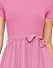 ZESICA Womens 2026 Summer Short Sleeve Midi Dresses Crewneck Knit Belted Pleated Business Work Cocktail A Line Flowy Dress Pink Large