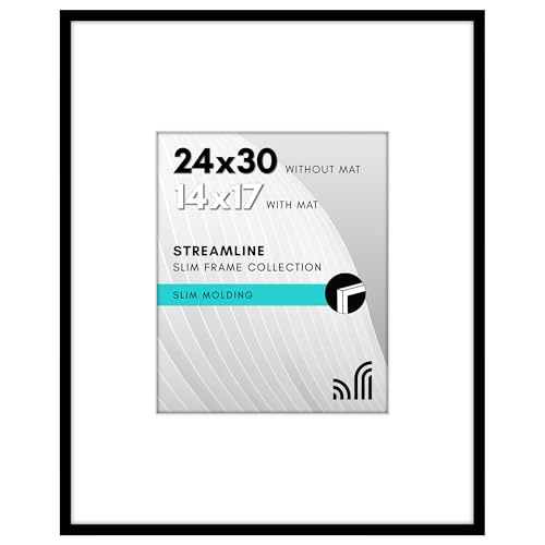 Americanflat 24x30 Picture Frame with Polished Plexiglass - Use as 14x17 Frame with Mat or Display 24x30 Photo Without Mat - Signature Collection - Thin Picture Frames for Wall Display - Black