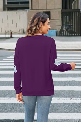 Halloween Sweatshirts Women Colorful Sequin Ghost Graphic Pullover Shirt - image 5
