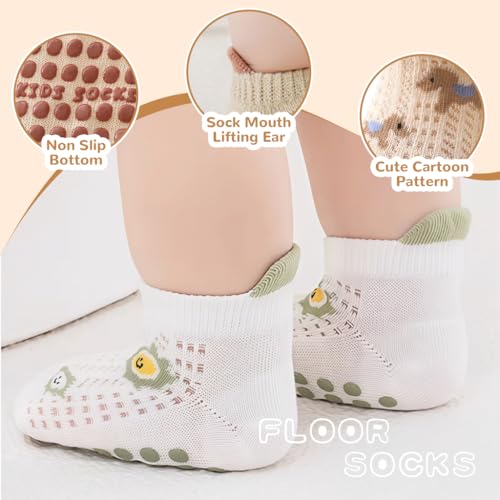 Image of SNOWIE SOFT 5 Pairs Baby Socks Set, Antislip Socks for New Born Baby 0-3 Years, Non Slip Grip Ankle Socks with Non Skid Soles for Infants Baby Shower Gifts